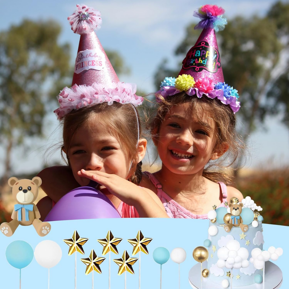 Set 38 Decoratiuni Topper Tort Ursulet Albastru HASEPE, pentru Botez, Baby Shower si Aniversari, Reutilizabile, Spuma si Plastic [6]