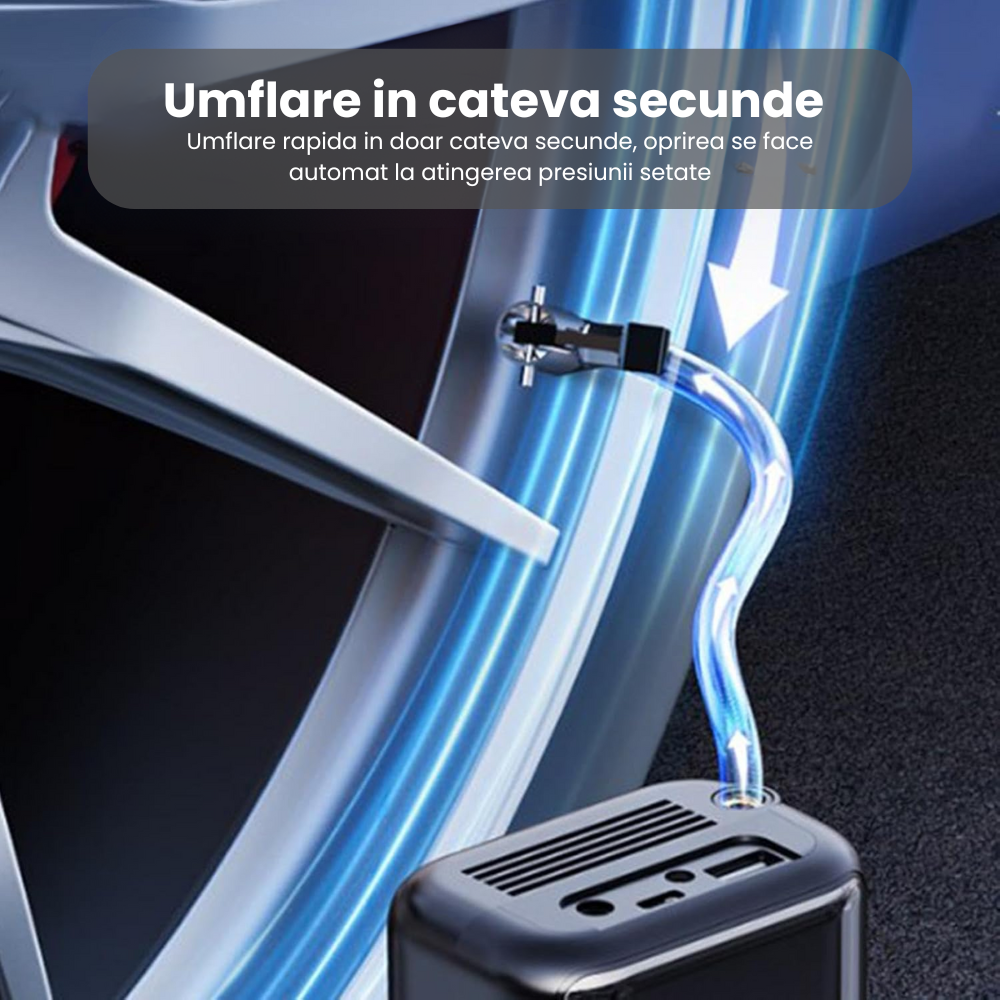 Pompa de Aer Portabila Electrica, Compresor Auto Multifunctional Fara Fir, Afisaj Digital LCD, Oprire Automata, USB Reincarcabil, Umflare Rapida 150 PSI, Anvelope Auto, Biciclete, Motociclete, LED, Ne [4]