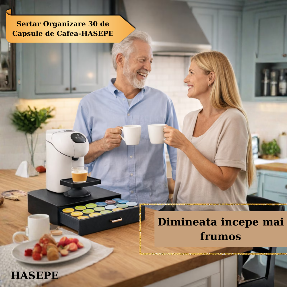 Sertar organizator capsule cafea HASEPE, compatibil capsule DOLCE GUSTOi capsule universale, Multifunctional pentu zahar si accesorii, Suport aparat cafea, Capacitate mare 30 capsule, 40x24x6 cm, Negr [8]