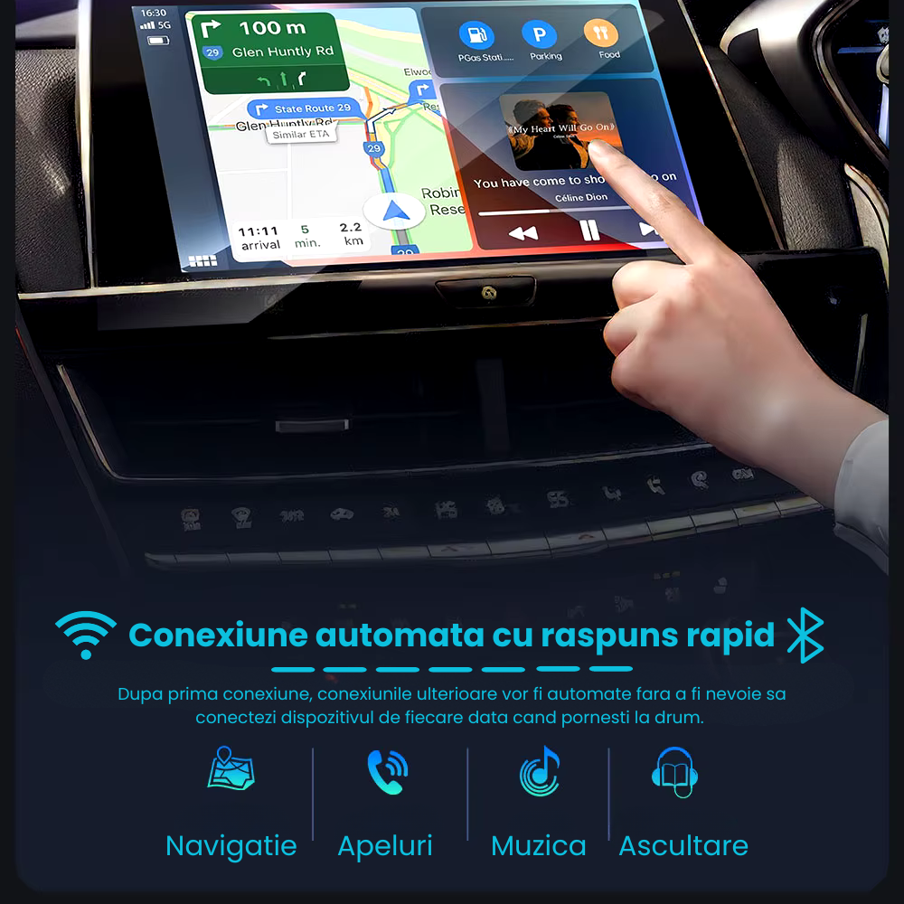 Adaptor CarPlay Wireless HASEPE, Modul WiFi 5G, Conectare Automata Plug&Play, USB, Compatibil iPhone, Sunet si Video HD, Negru [3]