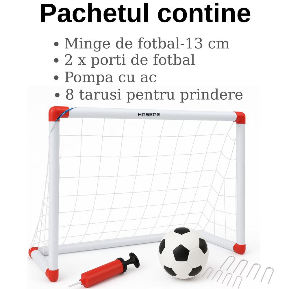 Set 2 porti fotbal HASEPE cu minge si pompa cu ac, Plasa ranforsata si carlige fixare, Porti fotbal portabile copii si adulti, Mini porti fotbal pentru antrenament, joc, curte, parc sau interior, Acce [3]