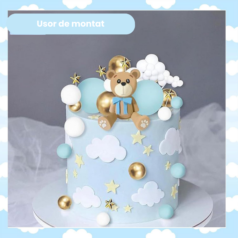 Set 38 Decoratiuni Topper Tort Ursulet Albastru HASEPE, pentru Botez, Baby Shower si Aniversari, Reutilizabile, Spuma si Plastic [3]