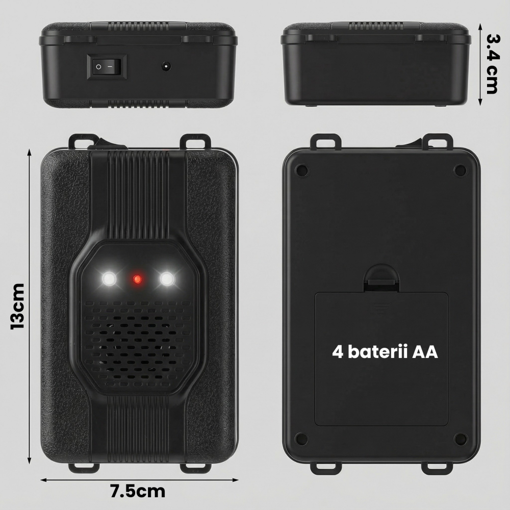 Aparat Anti Rozatoare Auto HASEPE Cu Ultrasunete Si Lumini, Aparat Anti Rozatoare Autovehicule Pentru Jderi Si Nevăstuici, Aparat Impotriva Rozatoarelor Auto Pentru Compartiment Motor, Carcasa ABS, Al [6]