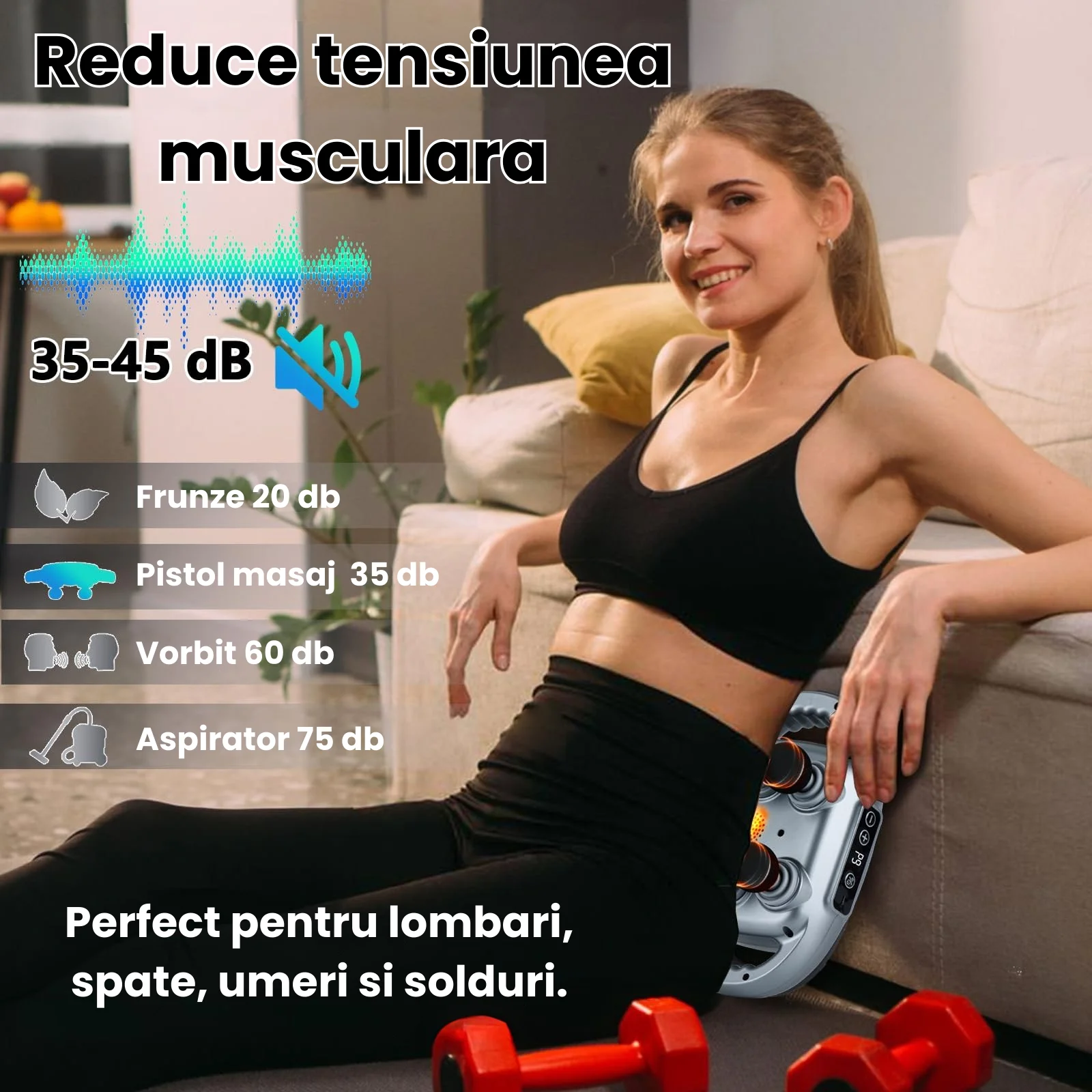 Pistol de masaj HASEPE, 6 capete, 9 moduri si 9 niveluri intensitate, 3200mAh, incalzire cu lumina rosie, relaxare muschi profunzi, ultra-silentios, potrivit pentru spate, picioare, brate, gri inchis [3]