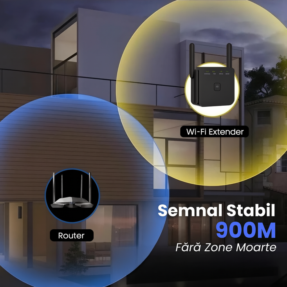 Range extender WI-FI HASEPE, Amplificator Wireless cu Acoperire 1200 m², 80 Dispozitive, Port Ethernet, Instalare Rapida, Semnal Stabil, Compatibil Universal [5]