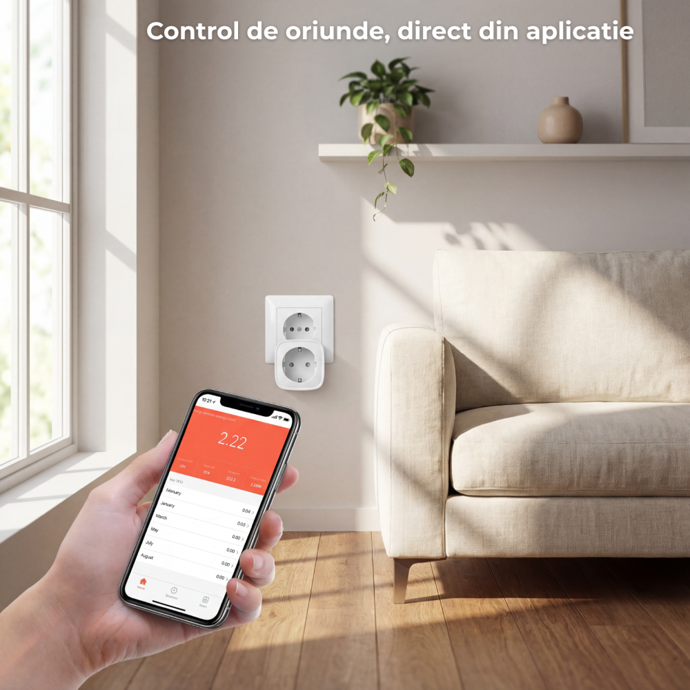 Priza Smart HASEPE WiFi 16A Cu Monitorizare Consum, Priza Inteligenta Pentru Casa Smart, Control Vocal Alexa Si Google Assistant, Programare Si Timer, Control De La Distanta, Priza WiFi Standard Europ [2]