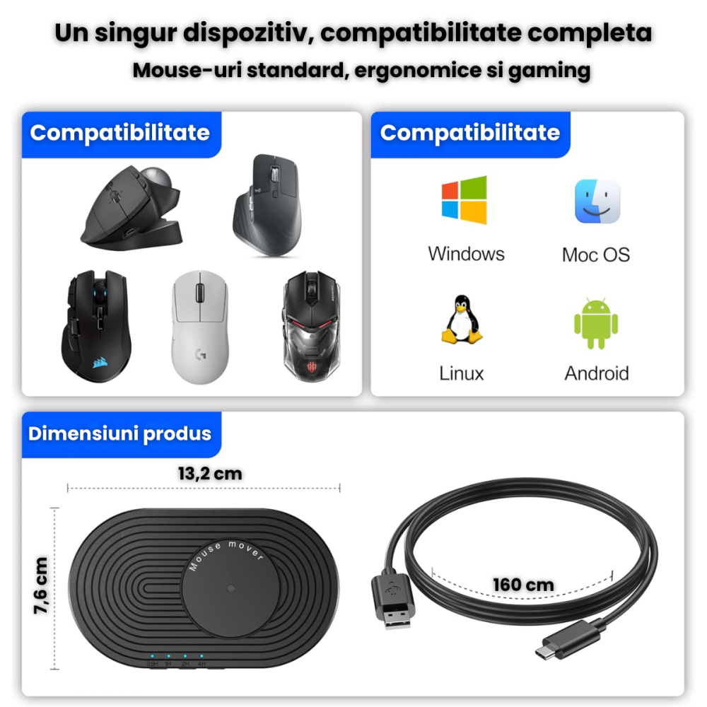 Mouse Jiggler HASEPE, Mecanic Cu Timer, Mouse Mover Fizic Fara Driver, Mouse Shaker Cu Miscare Aleatorie, Dispozitiv Ultra Silent Pentru PC Si Laptop, Anti Sleep, Alimentare USB Sau Adaptor, Compatibi [6]