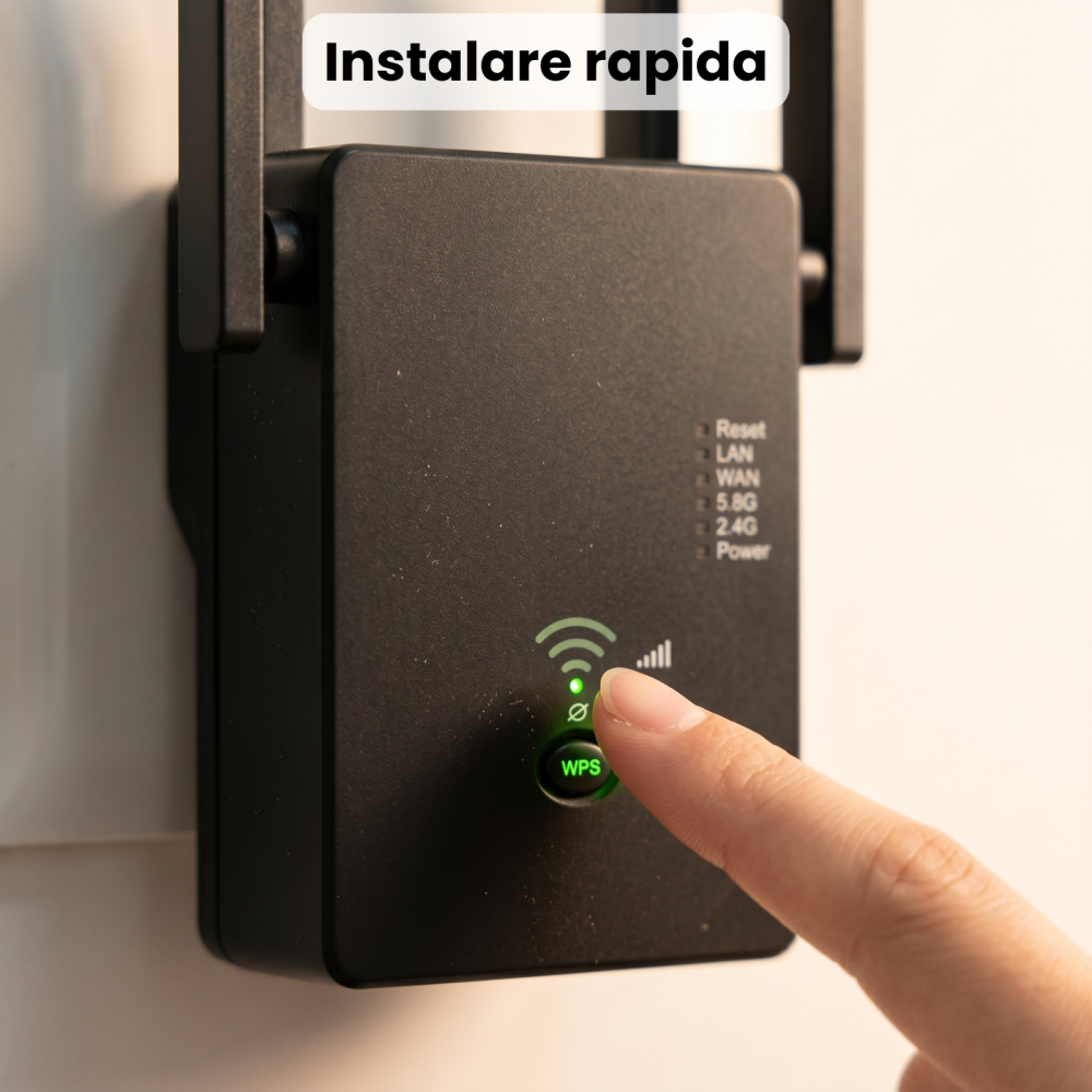 Amplificator Semnal HASEPE® Wireless WiFi 1200M Dual Band, Range Extender Amplificator Semnal Cu 4 Antene, Repeater Router Si AP, Amplificator Semnal Retea 2.4GHz 5GHz, Port LAN, Securitate WPA2, Ampl [8]