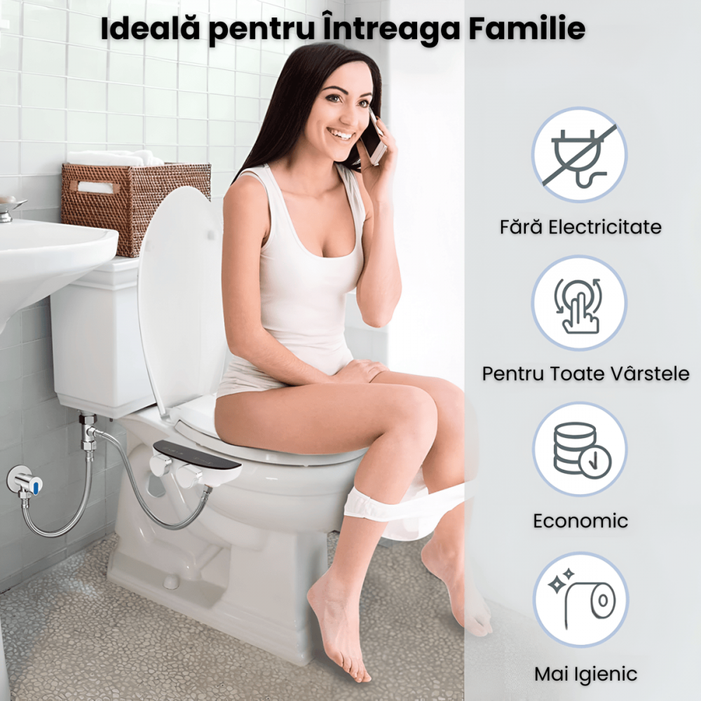 Bideu Portabil Non-Electric HASEPE, Ultra-Slim 0.6 cm, Duze Duble cu Auto-Curatare, Control Presiune Reglabil, Montaj Rapid, Compatibil Toaleta Standard, Igiena Personala, Alb [5]