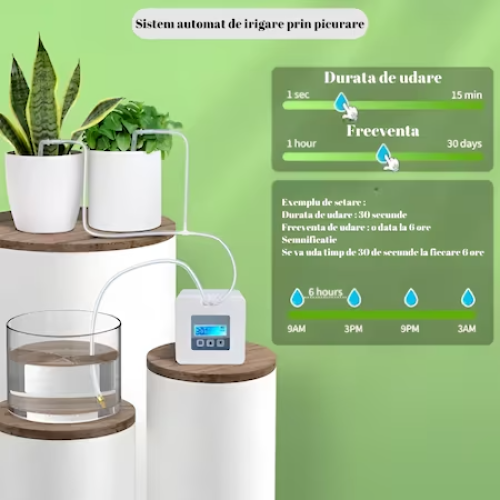 Sistem de irigare automat pentru plante, HASEPE, pentru 10 ghivece, udare prin picurare, temporizator pentru apa, programabil, conectare usb [2]