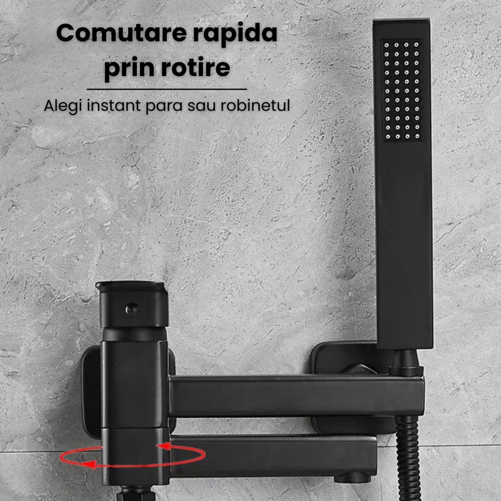 Baterie cada si dus cu montaj in perete HASEPE, cartus ceramic, set de dus si pipa cu comutator, rezistenta la coroziune si uzura, negru [3]