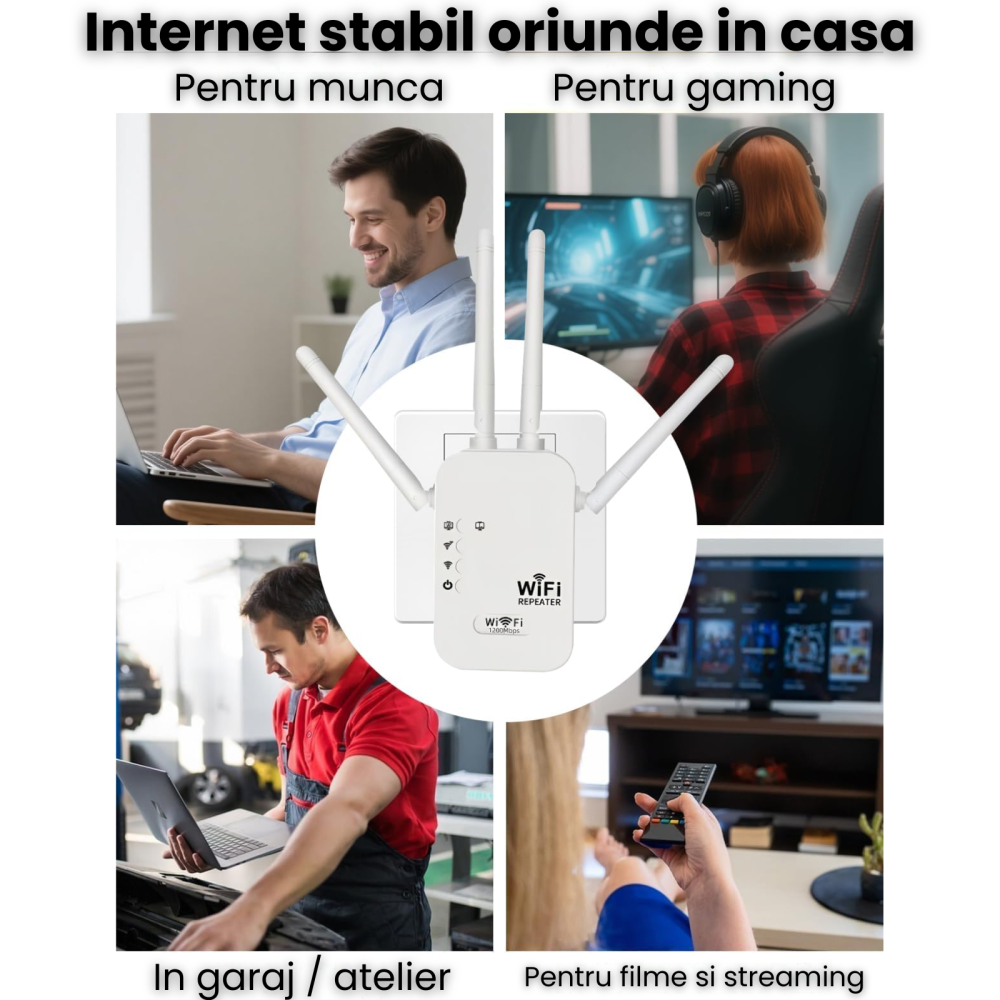 Amplificator Wifi HASEPE 1200Mbps Dual Band 2.4GHz 5GHz, Wifi Repeater Cu 4 Antene Externe Si Port Ethernet, Repetor Wifi Pentru Extindere Semnal Internet In Casa Sau Birou, Amplificator Wifi Wireless [5]