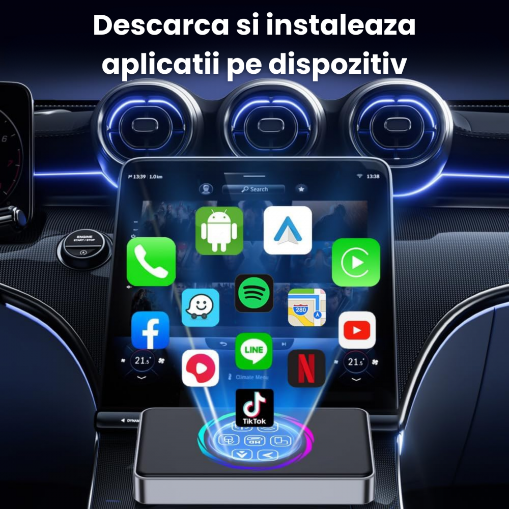 Adaptor Auto Wireless CarPlay si Android Auto HASEPE Ai Box, Adaptor Bluetooth Dual Wi-Fi 5G, HDMI, Android 11, Plug & Play, 4GB RAM, 32GB, CarPlay Wireless, Netflix/YouTube [3]