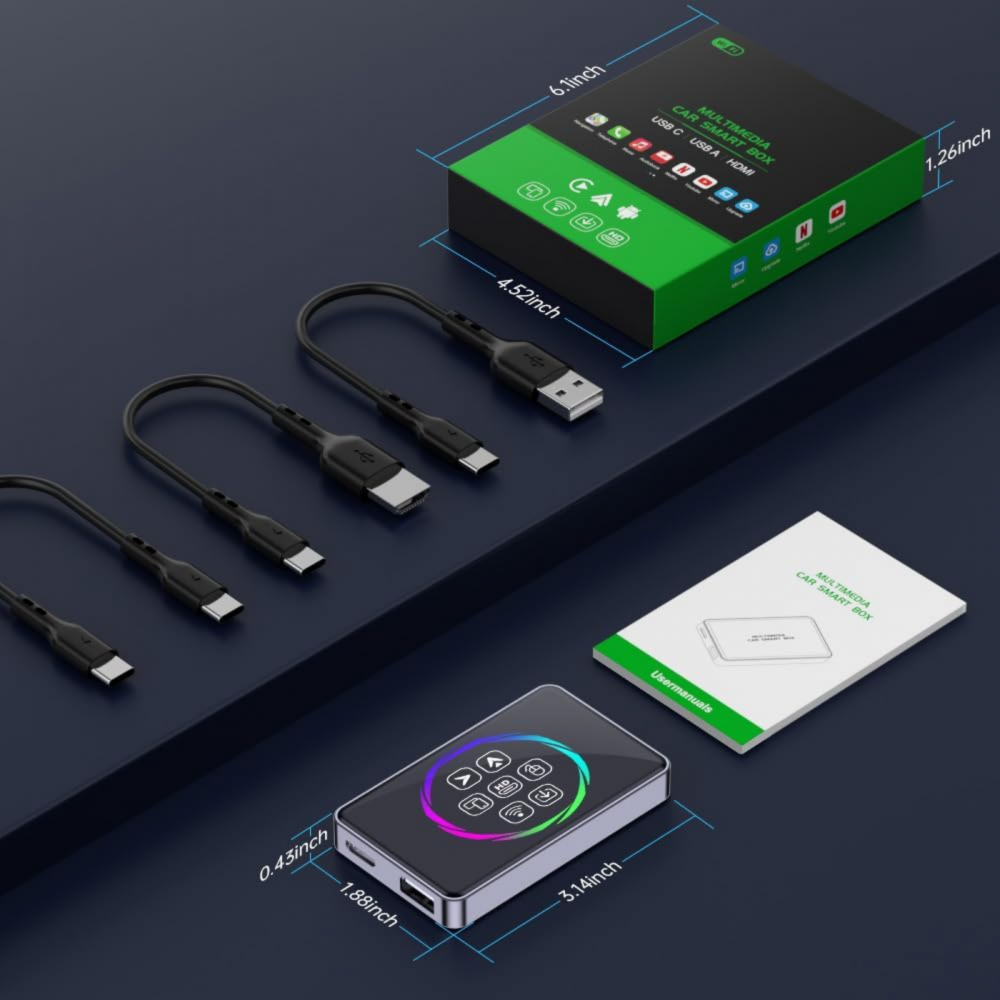 Adaptor Auto Wireless CarPlay si Android Auto HASEPE Ai Box, Adaptor Bluetooth Dual Wi-Fi 5G, HDMI, Android 11, Plug & Play, 4GB RAM, 32GB, CarPlay Wireless, Netflix/YouTube [9]