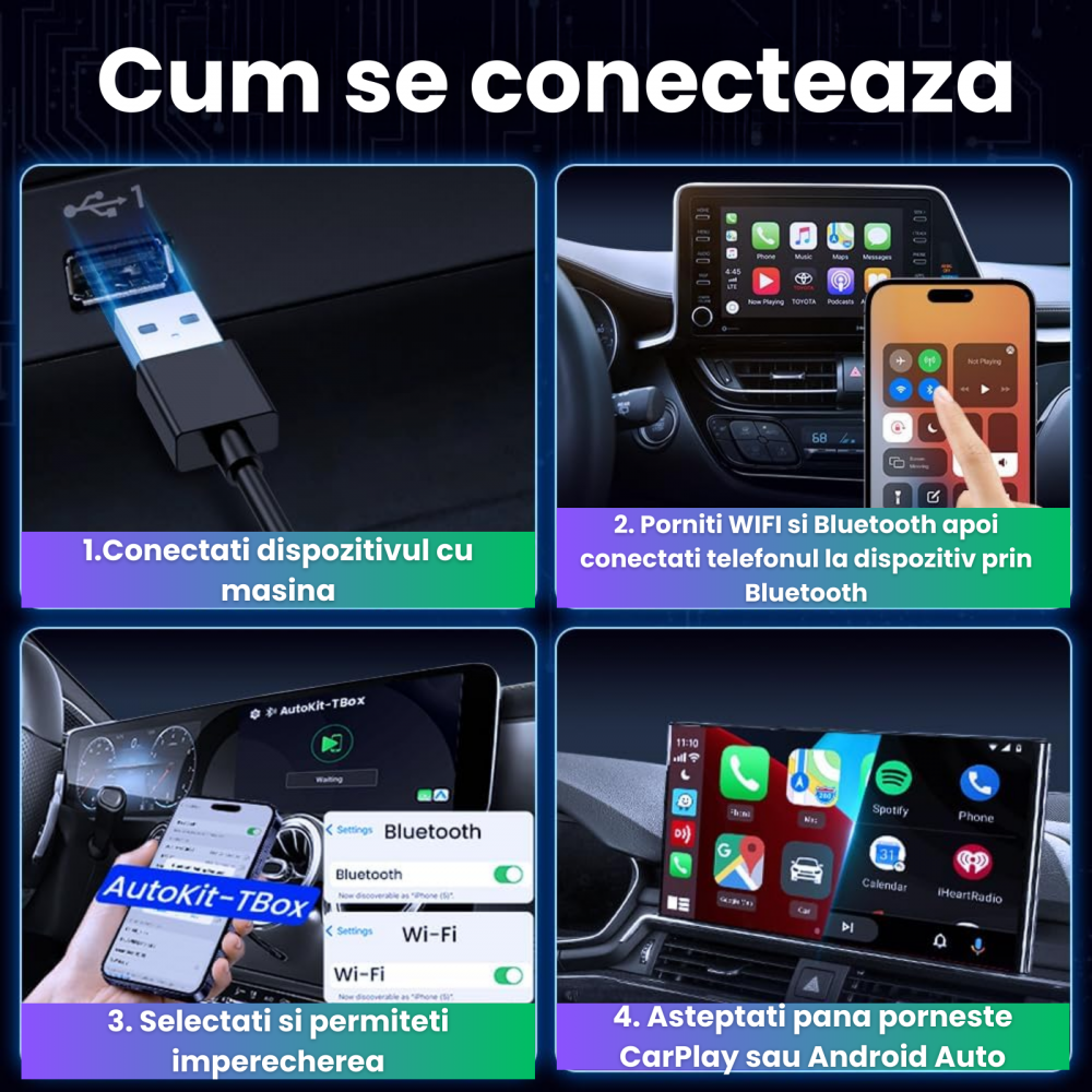 Adaptor Auto Wireless CarPlay si Android Auto HASEPE Ai Box, Adaptor Bluetooth Dual Wi-Fi 5G, HDMI, Android 11, Plug & Play, 4GB RAM, 32GB, CarPlay Wireless, Netflix/YouTube [7]