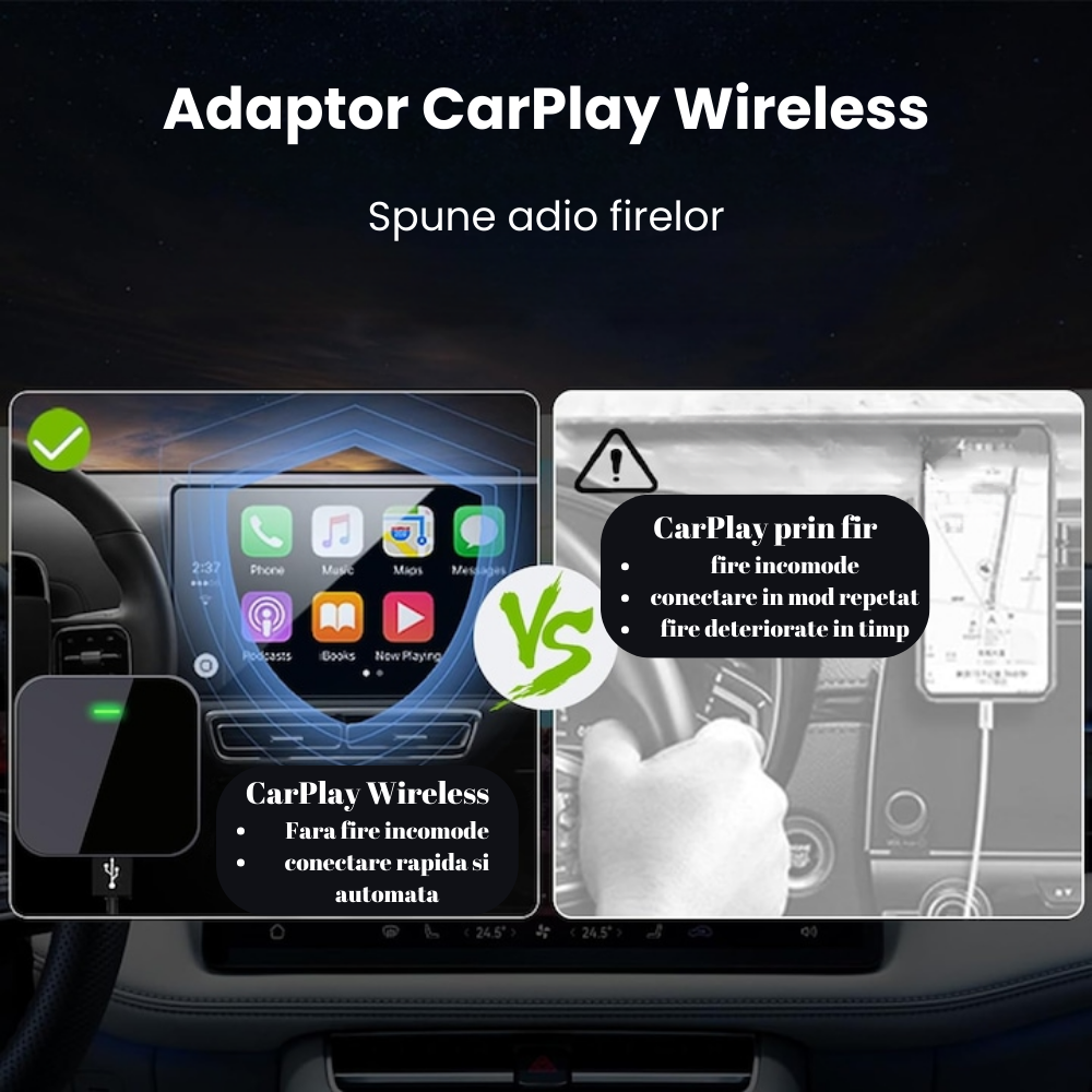Adaptor Wireless CarPlay HASEPE, Modul CarPlay Slim, Conectare Automata prin USB, WiFi 5.8GHz si Bluetooth 5.0, Compatibil iPhone, Negru Compact [3]