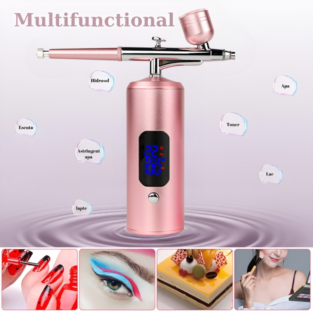 Aerograf cu Dubla Actiune HASEPE, Duza de 0,3 mm, instrumente de curatare, Afisaj LCD, fara fir, 38 PSI, Pentru arta unghiilor, Pictura corporala, Tatuaj semi-permanent, Decorarea torturilor, Masina, [6]