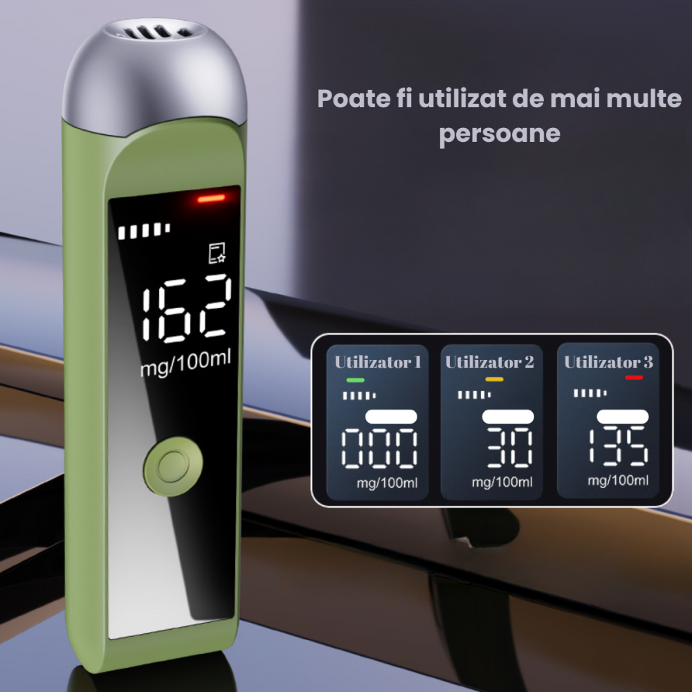 Etilotest Non-Contact HASEPE, Alcool Tester Portabil Digital, Testare Rapida Multipla, Autonomie 7 Zile, Display LCD Iluminat, Incarcare USB-C, Verde Compact [2]
