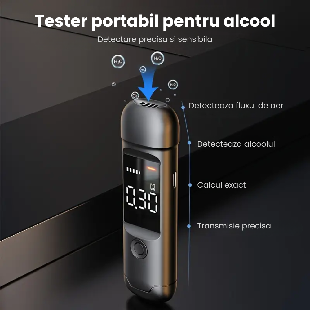 Etilotest Profesional HASEPE, Alcool Tester Digital Non-Contact, Precizie +0.015%, Calibrare Automata, Memorare Rezultate, Display LCD, Autonomie Extinsa, Negru [4]