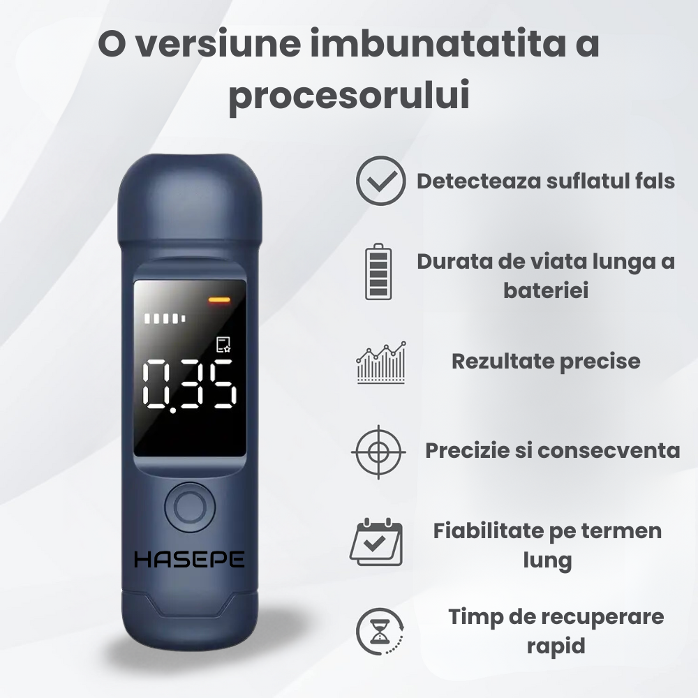 Etilotest Profesional HASEPE, Alcool Tester Digital Non-Contact, Precizie +0.015%, Calibrare Automata, Memorare Rezultate, Display LCD, Autonomie Extinsa, Negru [2]