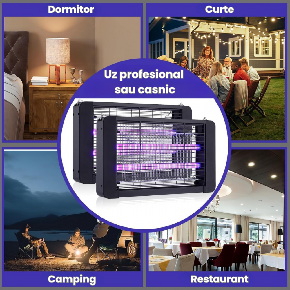 Aparat Anti Insecte HASEPE, Lampa UV 40W, Anti Tantari si Muste, Acoperire 200 mp, Montaj Podea/Tavan, Protectie Sigura, Consum Redus, Negru [3]