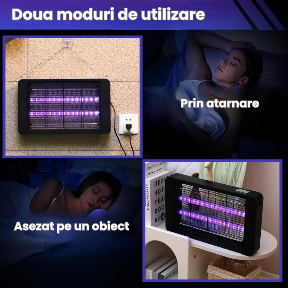 Aparat Anti Insecte HASEPE, Lampa UV 40W, Anti Tantari si Muste, Acoperire 200 mp, Montaj Podea/Tavan, Protectie Sigura, Consum Redus, Negru [2]