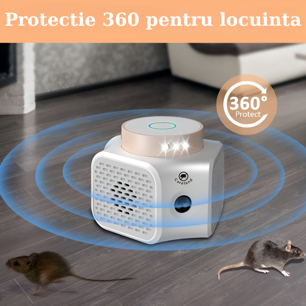 Aparat anti soareci HASEPE, Anti sobolani, Tehnologie duala cu ultrasunete, Actiune 360⁰ si acoperire 120m2, 4 niveluri de intensitate, Lumini intermitente, Frecventa 22-65kHz, Sigur pentru om si anim [3]
