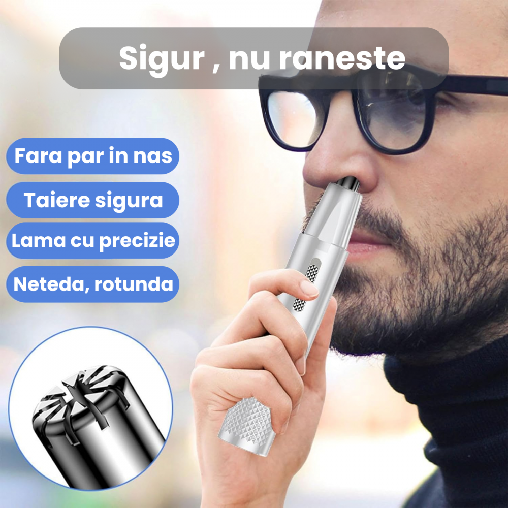 Aparat de tuns parul din nas si urechi sau din zona sprancenelor, incarcare USB, 15 x 1 CM, Alb [2]