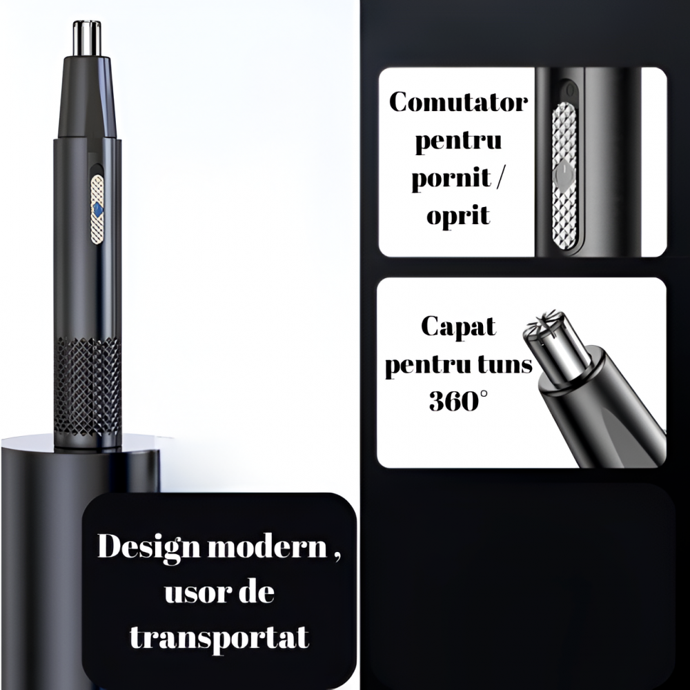 Aparat Tuns Par Nas si Urechi HASEPE, Trimmer Facial Electric USB, Lame Inox, Motor 6000 RPM, Cap Rotativ, Design Compact 15x1cm, Curatare Usoara, Negru [4]