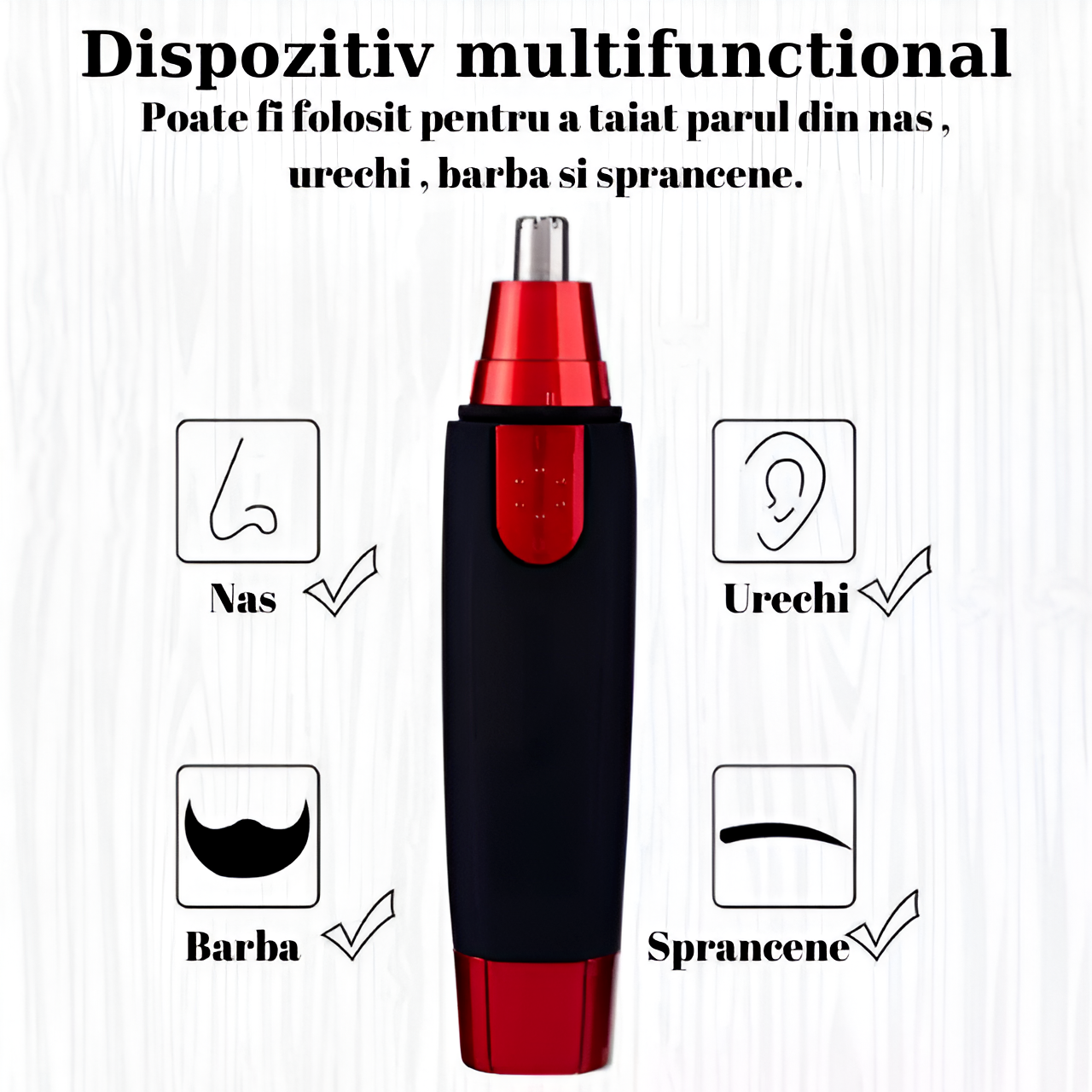Aparat Tuns Par Nas si Urechi HASEPE, Trimmer Facial Electric, Motor 6500 RPM, Lame Inox, Cap Rotativ Lavabil, Design Compact 12.5x2cm, Negru/Rosu [4]