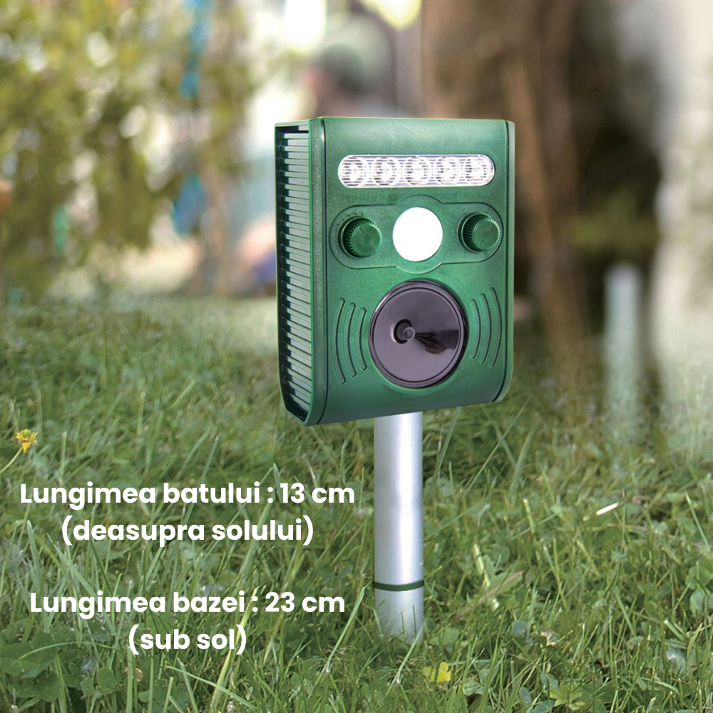 Aparat ultrasunete impotriva animalelor salbatice HASEPE, Anti rozatoare, Anti caini, Cerbi, Pisici, Acumulator reincarcabil solar/USB, 5 moduri lucru, Reglaj intensitate, 5 led-uri stroboscopice, Sen [6]