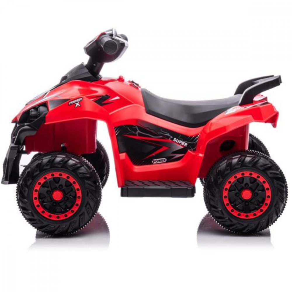 ATV electric HASEPE, scaun confortabil, cu lumini si buton de muzica, 3 km/h, 72 x 43 x 50 cm, Negru/Rosu [3]
