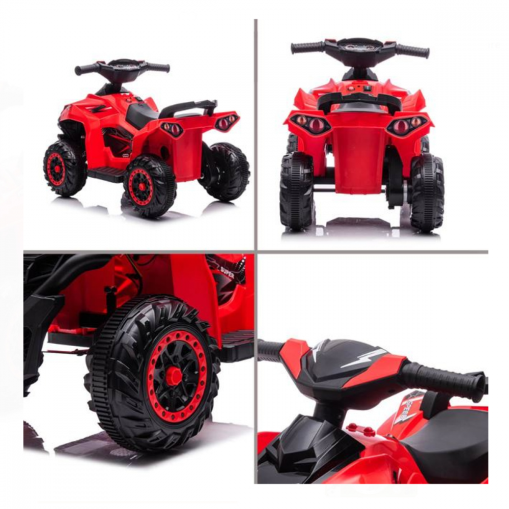 ATV electric HASEPE, scaun confortabil, cu lumini si buton de muzica, 3 km/h, 72 x 43 x 50 cm, Negru/Rosu [4]