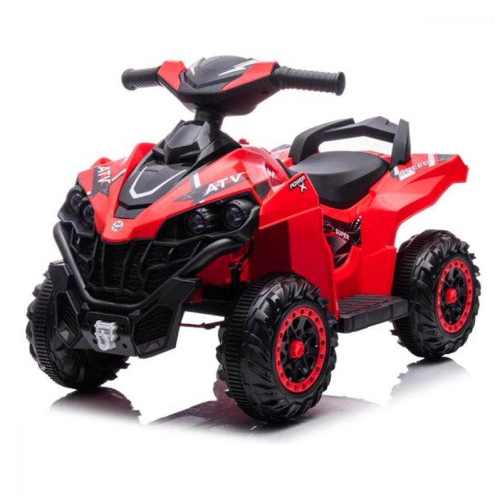 ATV electric HASEPE, scaun confortabil, cu lumini si buton de muzica, 3 km/h, 72 x 43 x 50 cm, Negru/Rosu [2]