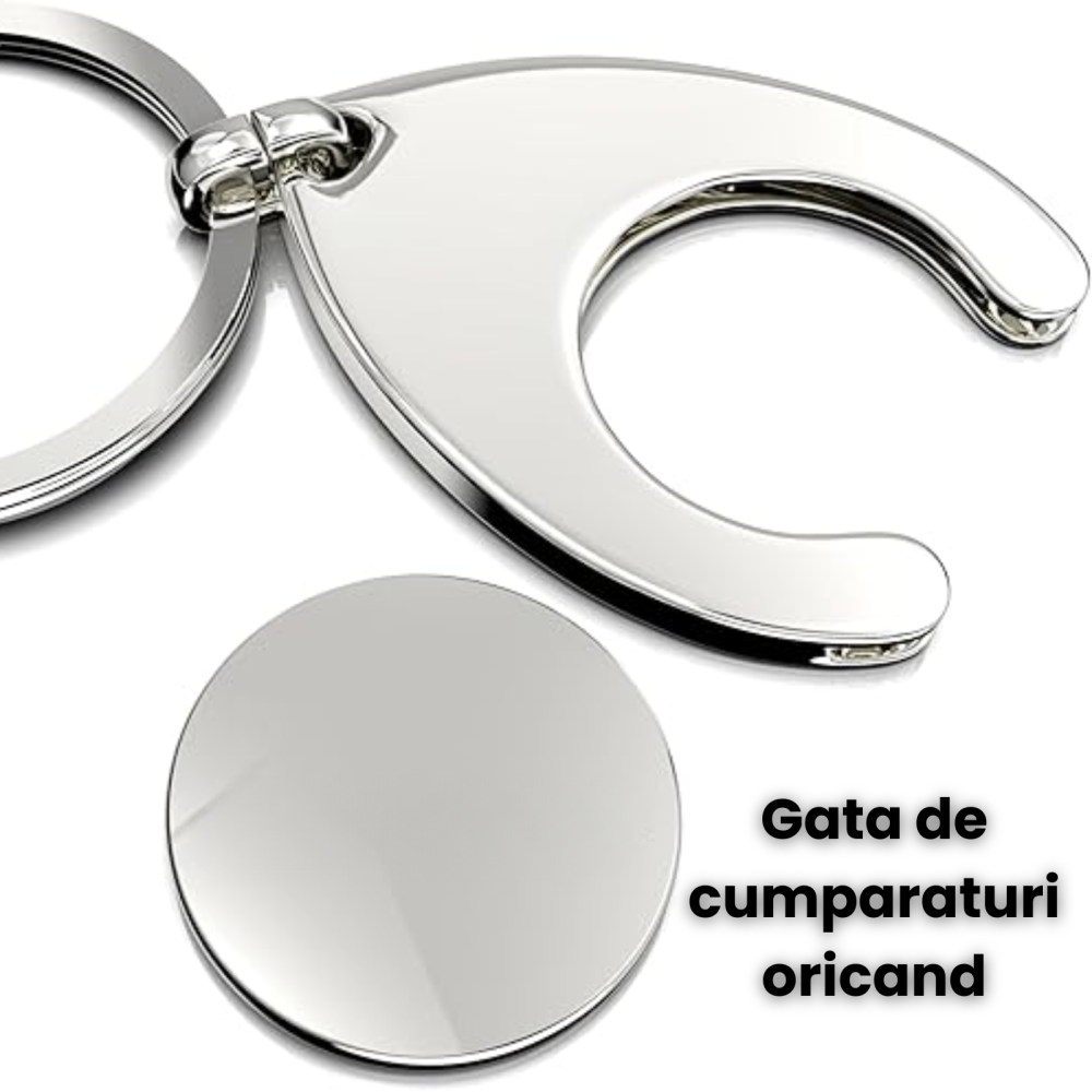 Breloc Carucior HASEPE® Metal Argintiu, Moneda Carucior Reutilizabila Pentru Supermarket, Breloc Chei Compact Si Rezistent, Moneda Carucior Universala, Breloc Carucior Portabil Pentru Cumparaturi Ziln [6]