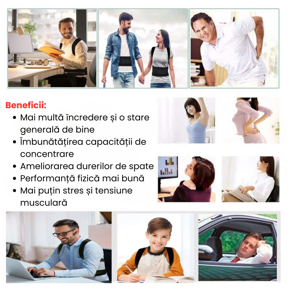 Corector postura HASEPE, centura REGLABILA pentru spate si corectie postura, sustine CIFoZA, LORDOZA, SCOLIOZA si HERNIE de DISC, ajuta la aliniere COLOANA si UMERI, centura LOMBARA ortopedica UNISEX  [9]