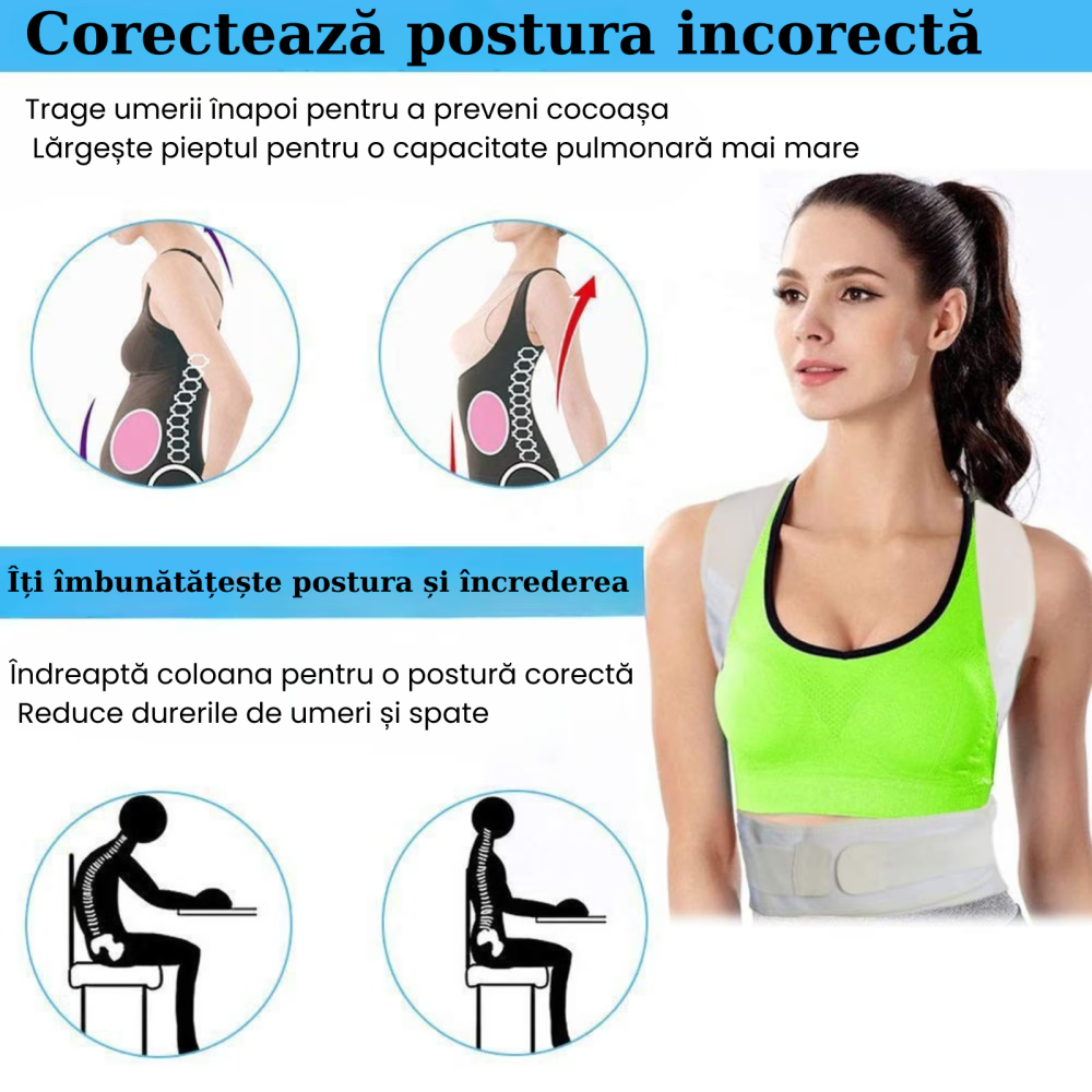 Corector postura HASEPE, centura REGLABILA pentru spate si corectie postura, sustine CIFoZA, LORDOZA, SCOLIOZA si HERNIE de DISC, ajuta la aliniere COLOANA si UMERI, centura LOMBARA ortopedica UNISEX  [7]