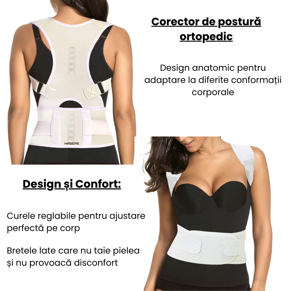 Corector postura HASEPE, centura REGLABILA pentru spate si corectie postura, sustine CIFoZA, LORDOZA, SCOLIOZA si HERNIE de DISC, ajuta la aliniere COLOANA si UMERI, centura LOMBARA ortopedica UNISEX  [2]