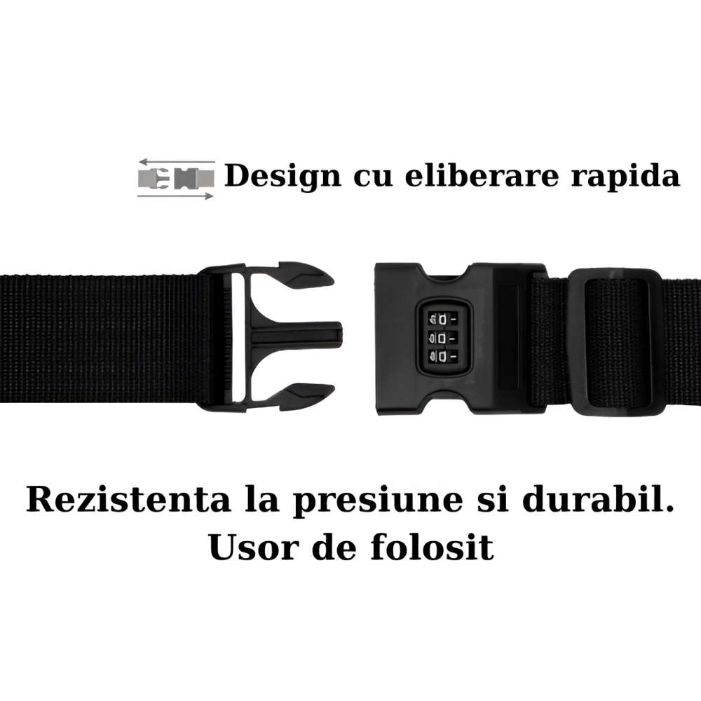 Curea Bagaje cu Combinatie HASEPE, Curea Antifurt Reglabila pentru Valiza, Lacat Cifru 3 Digits, Siguranta Suplimentara, 200x5cm, Nylon Rezistent, Negru [2]