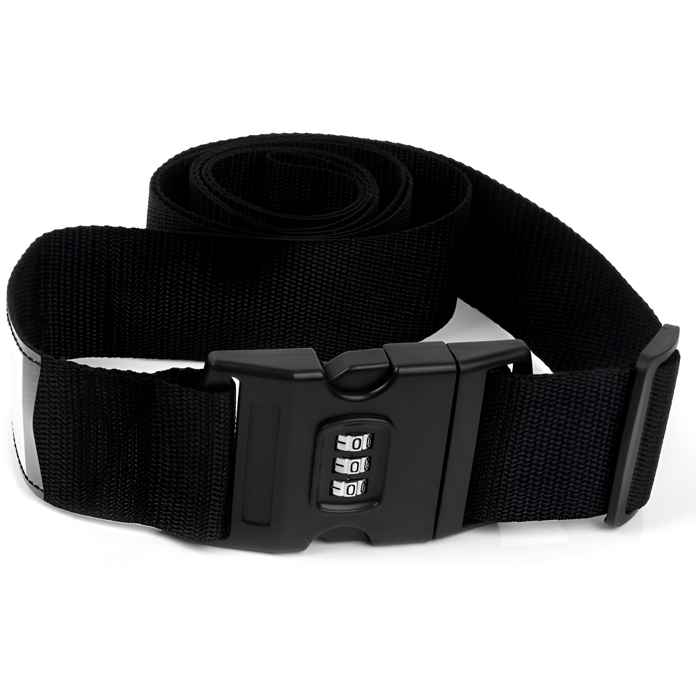 Curea Bagaje cu Combinatie HASEPE, Curea Antifurt Reglabila pentru Valiza, Lacat Cifru 3 Digits, Siguranta Suplimentara, 200x5cm, Nylon Rezistent, Negru [8]