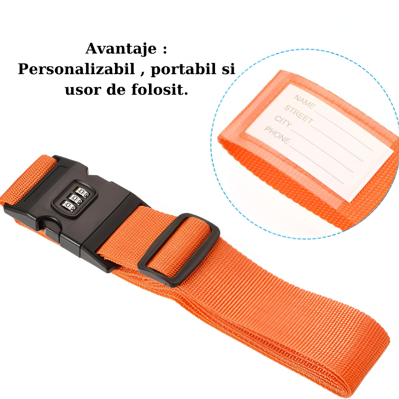 Curea pentru bagaje, cu combinatie pentru siguranta valizei, Portocaliu [3]