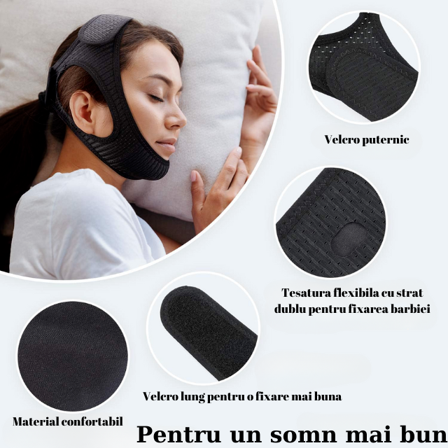 Curea Anti Sforait HASEPE, Suport Maxilar pentru Barba si Barbie, Reglabila, Material Moale si Respirabil, Marime Universala, Negru [6]