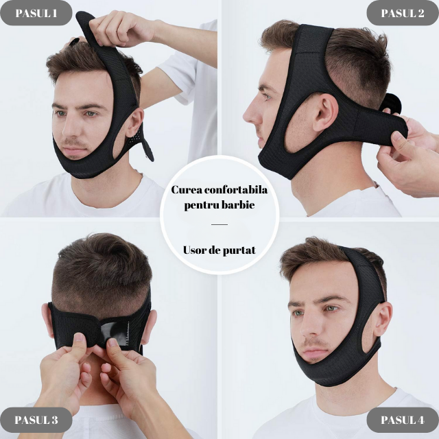 Curea Anti Sforait HASEPE, Suport Maxilar pentru Barba si Barbie, Reglabila, Material Moale si Respirabil, Marime Universala, Negru [4]