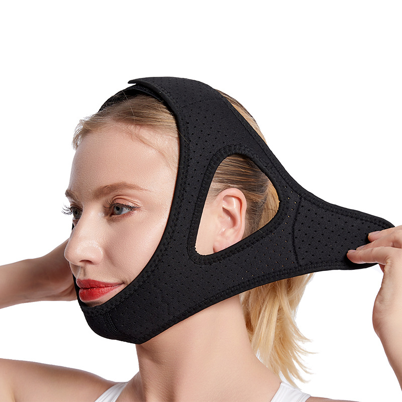 Curea Anti Sforait HASEPE, Suport Maxilar pentru Barba si Barbie, Reglabila, Material Moale si Respirabil, Marime Universala, Negru [3]