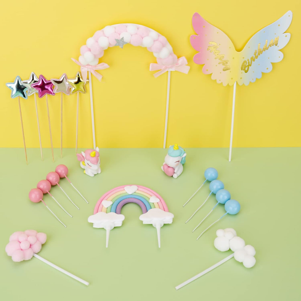 Decoratiuni Tort Unicorn Home Sweet Paradise, Set 20 Piese Acrilic si Hartie, Multicolor, pentru Zi de Nastere, Baby Shower, Petreceri Copii [2]