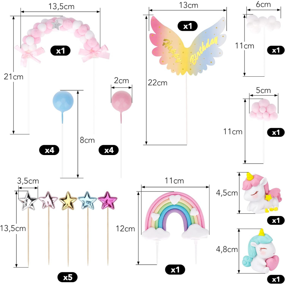 Decoratiuni Tort Unicorn Home Sweet Paradise, Set 20 Piese Acrilic si Hartie, Multicolor, pentru Zi de Nastere, Baby Shower, Petreceri Copii [5]