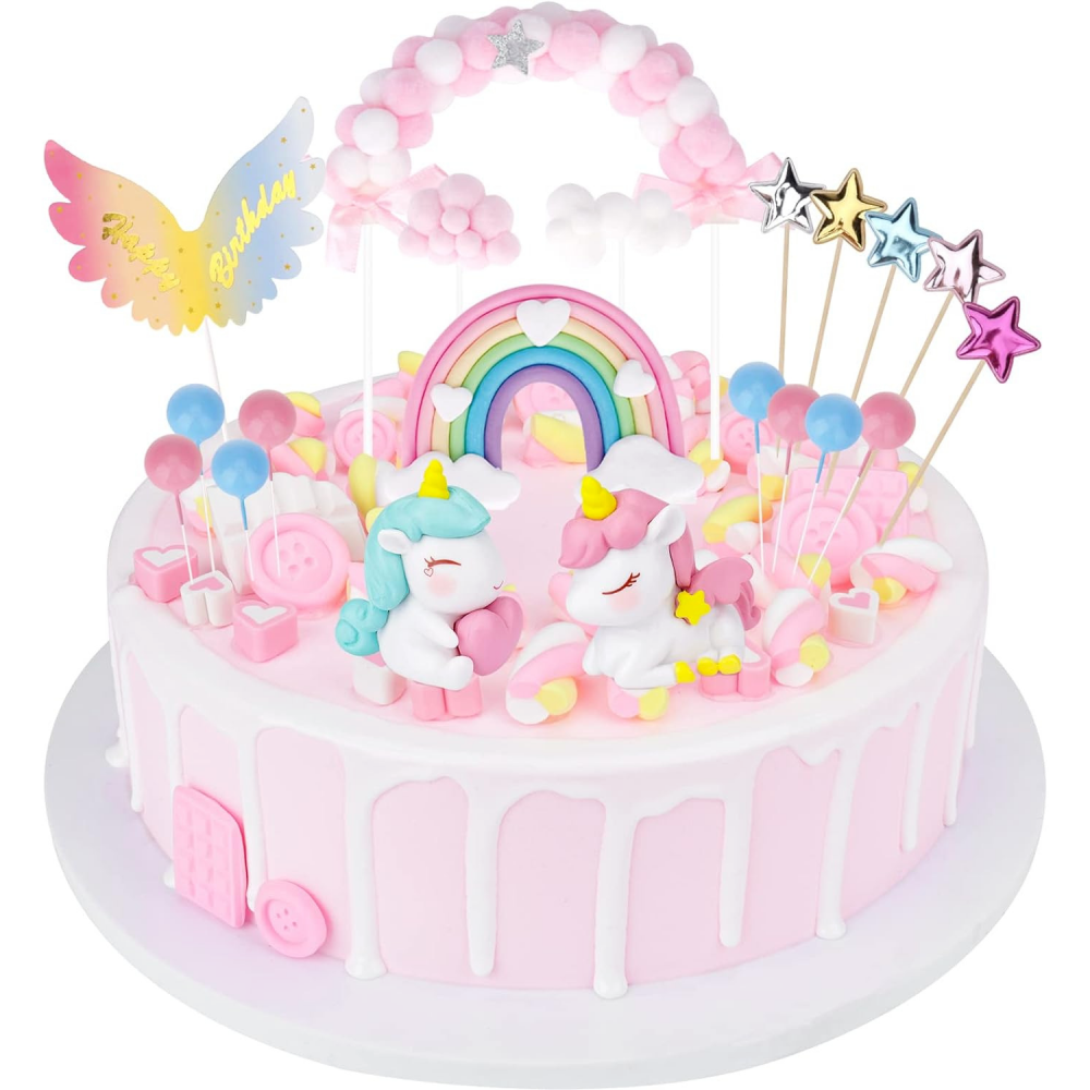 Decoratiuni Tort Unicorn Home Sweet Paradise, Set 20 Piese Acrilic si Hartie, Multicolor, pentru Zi de Nastere, Baby Shower, Petreceri Copii [1]