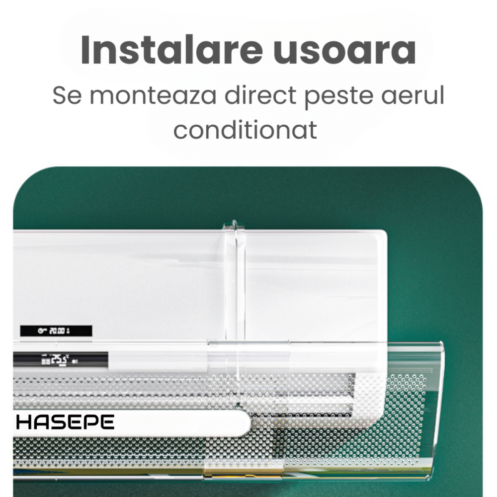 Deflector Aer Conditionat HASEPE, Reglabil 53–95 cm, Transparent, Protectie impotriva Curentului de Aer, Montaj Fara Gaurire, Universal [2]