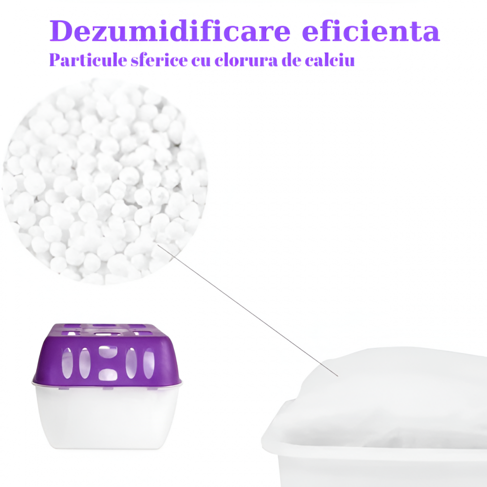 Dezumidificator pasiv HASEPE® cu parfum discret de lavanda, 2 rezerve incluse, 400 g, potrivit pentru spatii de pana la 35 m², rulote si autorulote [4]
