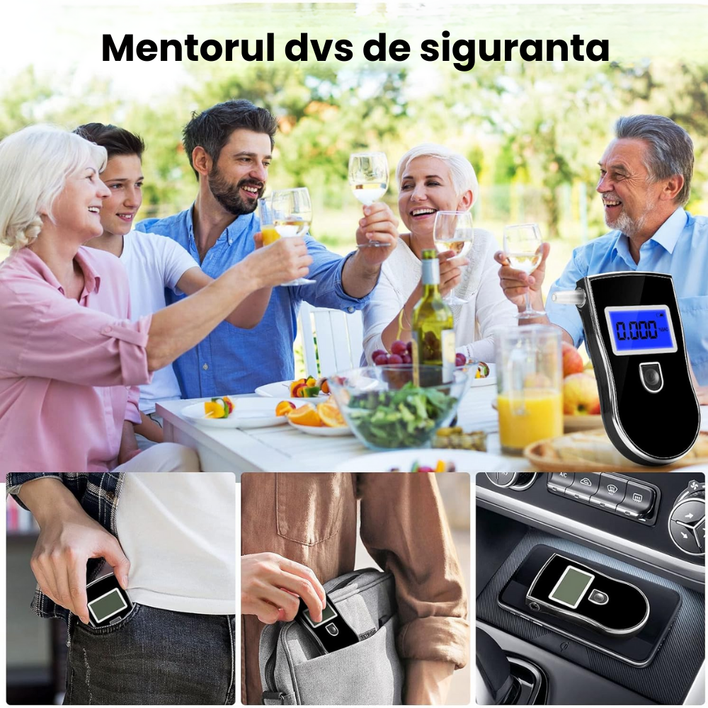 Etilotest Digital HASEPE, Afisaj LCD, Calibrare Automata, Alcoolmetru cu Analiza Rapida, Avertizare Sonora, 5 Mustiucuri Incluse, Portabil, Negru [6]